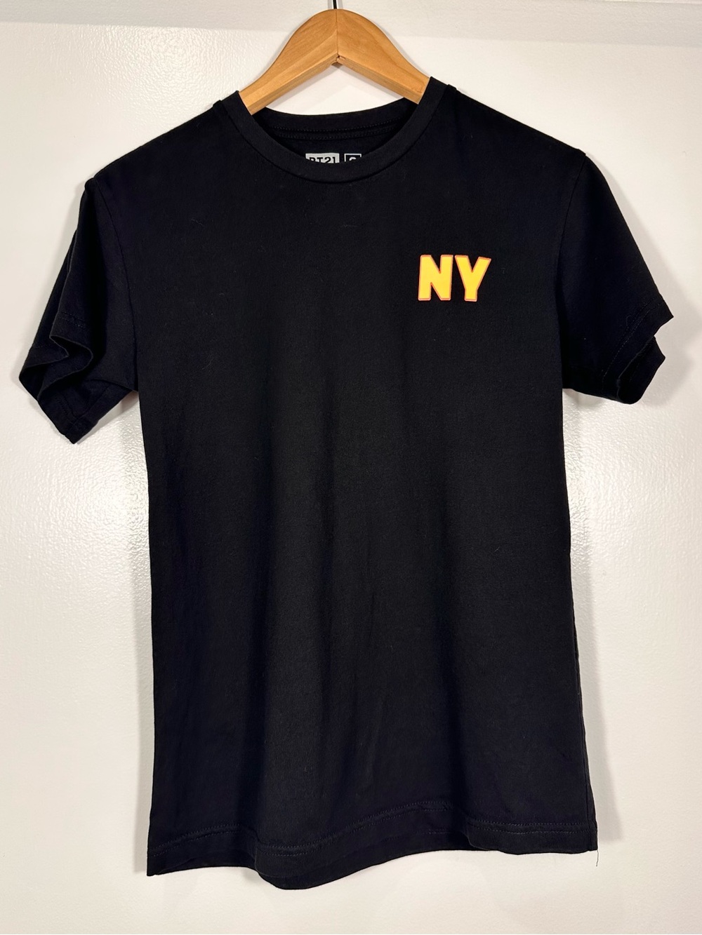 Black Crewneck Tee with Yellow NY Chest Graphic BT21 BTS Size S